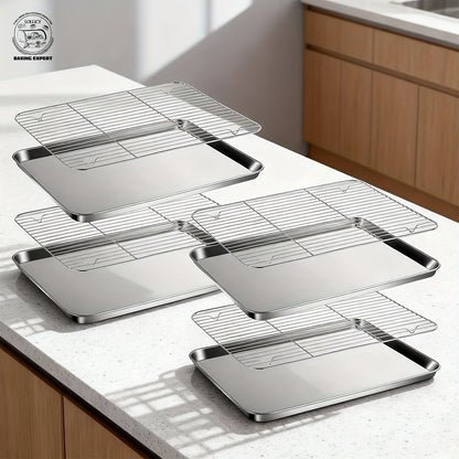 Baking Sheet and Rack Set Stainless Steel Half Sheet Pan with Cooling Rack Rust Free for Cookie for Grilling, Camping and Outdoor Meals