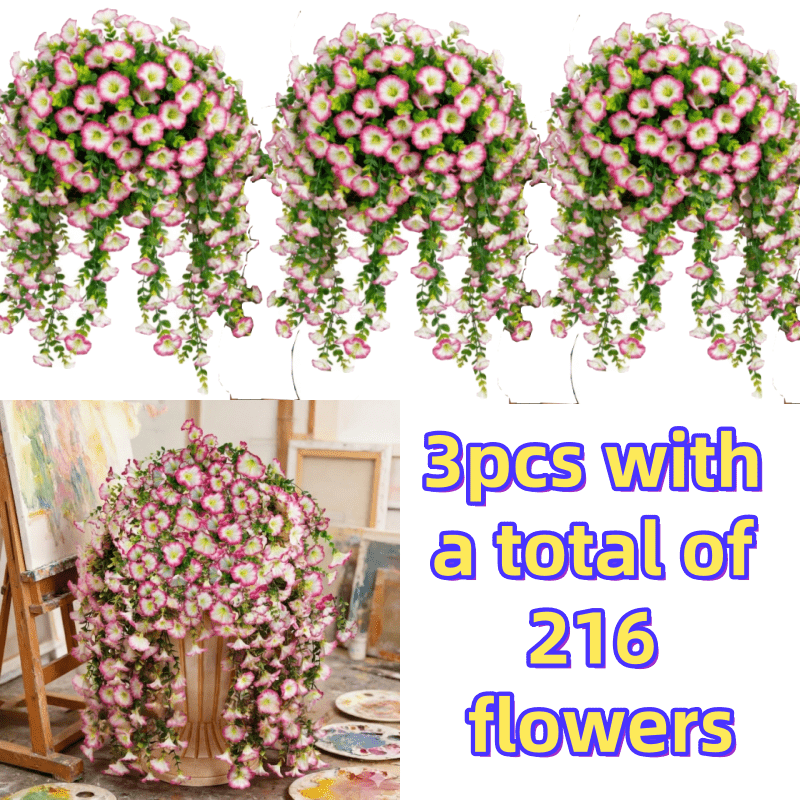 Artificial Rose Vine Hanging Garland 3pcs 216 Flowers – High-Density UV-Resistant Faux Rose Flower Vines with Realistic Roses & Foliage