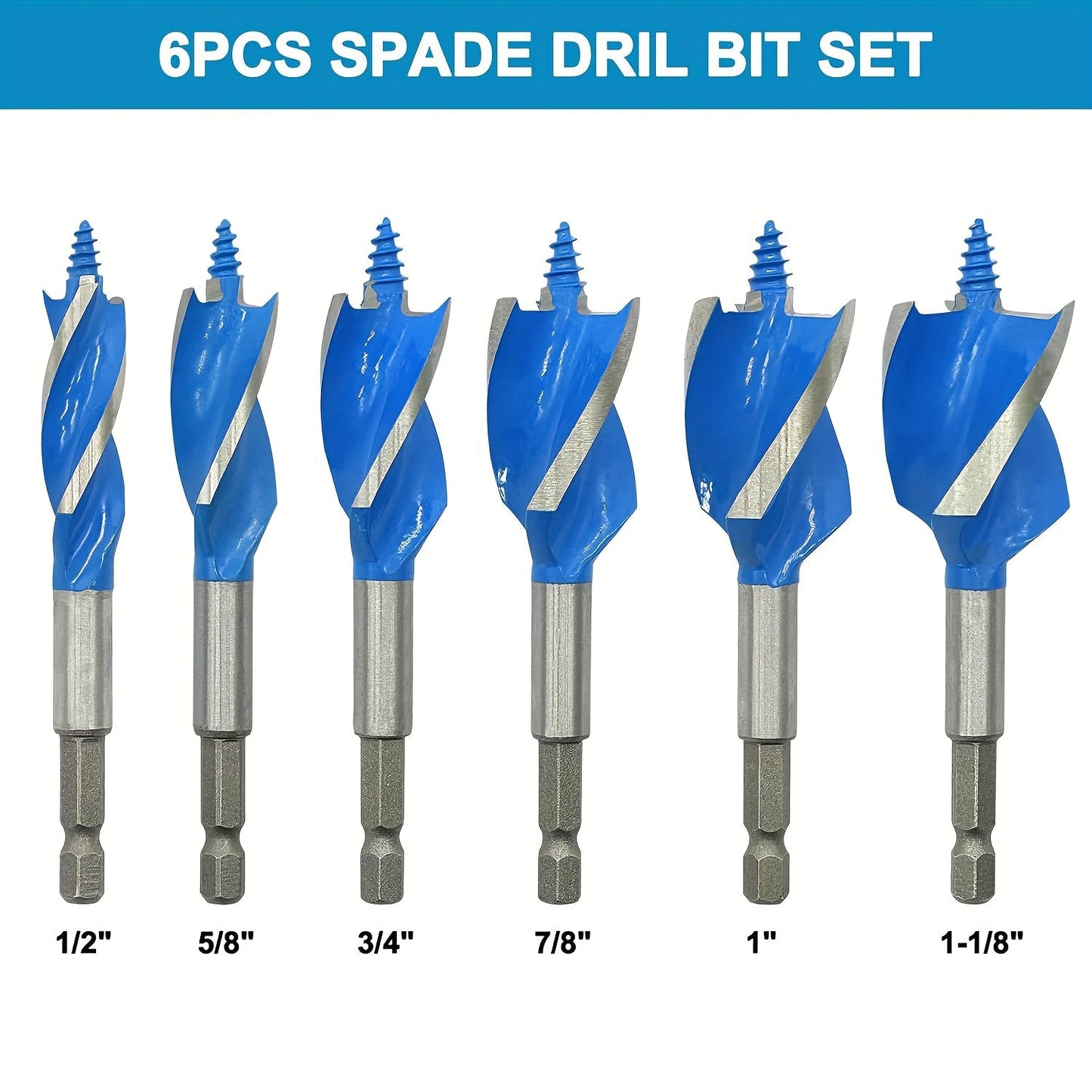 Drill Bit Set 6PCS Hex Shank Quick Change - Metal Hexagonal Handle with 4 Slots & 4 Blades