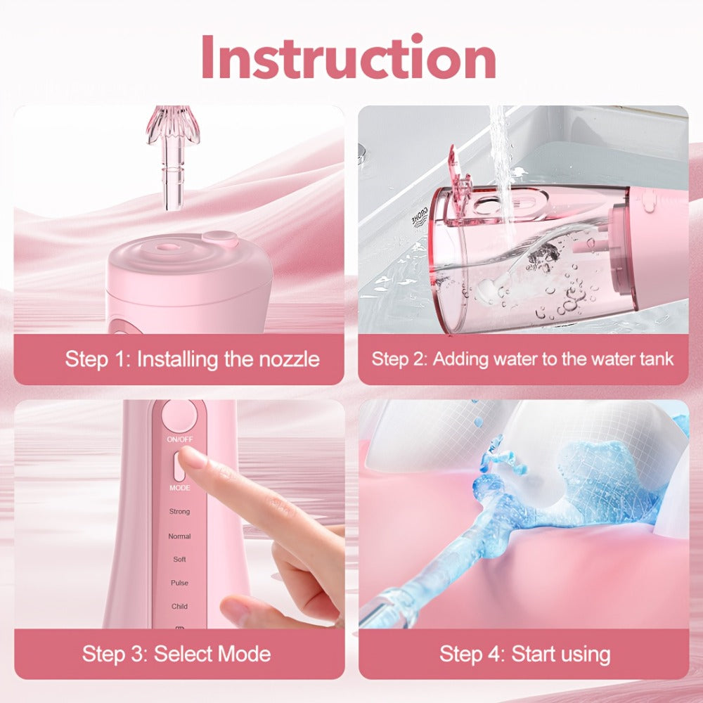 Water Flosser SEJOY AOW11 Cordless Oral Irrigator with 350ml Tank, Five Modes, Six Tips, USB-C Charging and IPX7 Rating