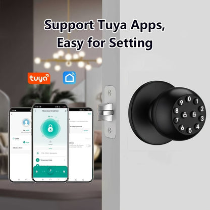 Smart Door Lock Tuya Smart Life Keypad Knob with App Mechanical Key and Passage Mode in Black
