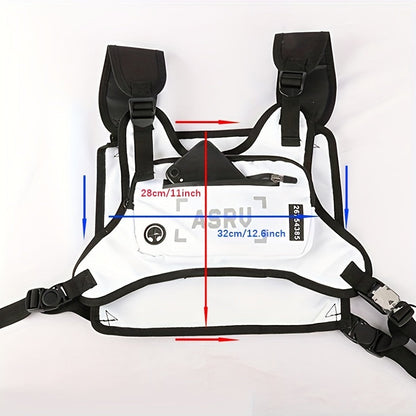 Contrast-Trim Running Vest Chest Pack with Adjustable Harness, Zipper Pockets and White or Black Choice