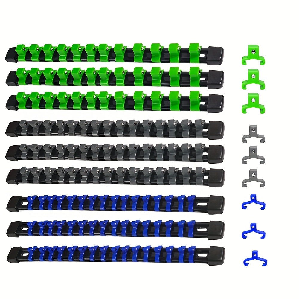 Socket Organizer Set with Rails – Heavy Duty ABS Socket Holder Rack for 1/4", 3/8" & 1/2" Drive – Tool Storage Kit for Toolbox