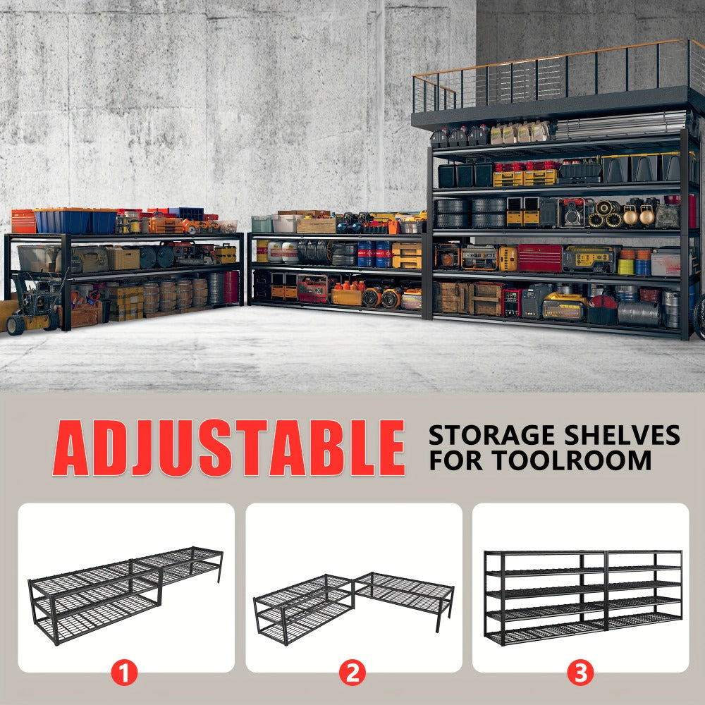 5 Tier Metal Shelving Unit Adjustable Up to for Garage Workshop Commercial Storage Rack No Bolt Easy Assembly Black