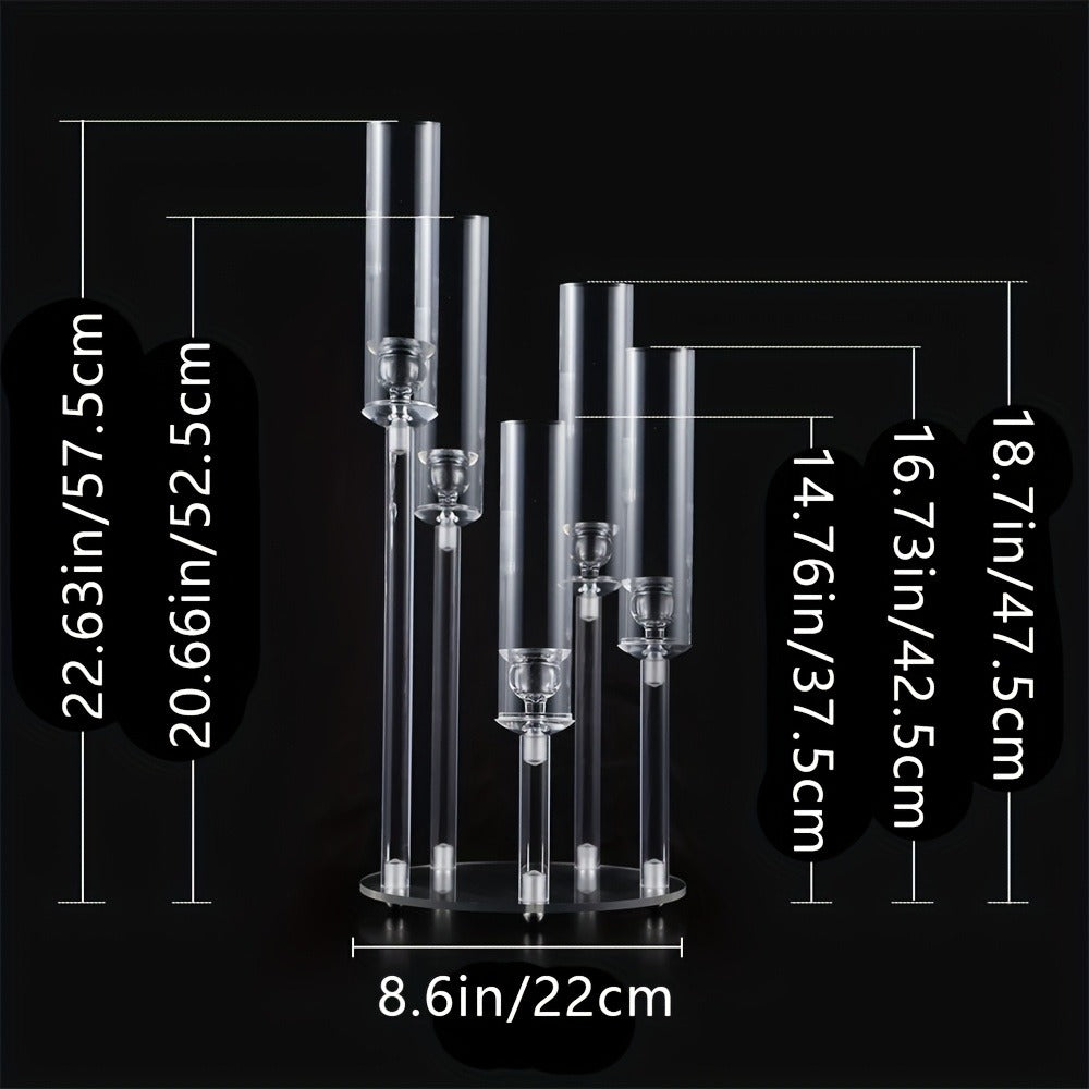 Acrylic Candelabra Candle Holder, Clear Crystal 5-Arm & 6-Arm Taper Candlestick Holders for Wedding Centerpiece