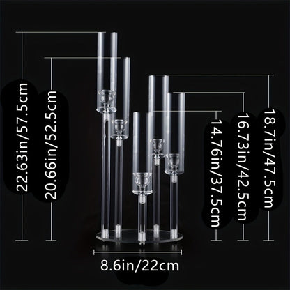Acrylic Candelabra Candle Holder, Clear Crystal 5-Arm & 6-Arm Taper Candlestick Holders for Wedding Centerpiece