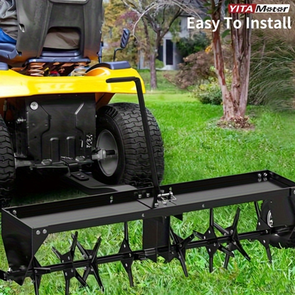 Tow-Behind Plug Aerator 48 Inch - Steel Lawn Aerator with 32 Hollow Tines, Weight Tray & 10-Inch Pneumatic Tires