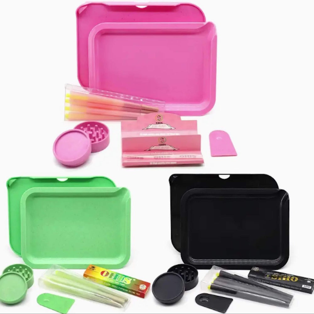 Smoking Set with Double-Layer Grinder, Rolling Paper, 8 Pre-Rolled Cones & Rolling Tray - Complete Starter Kit