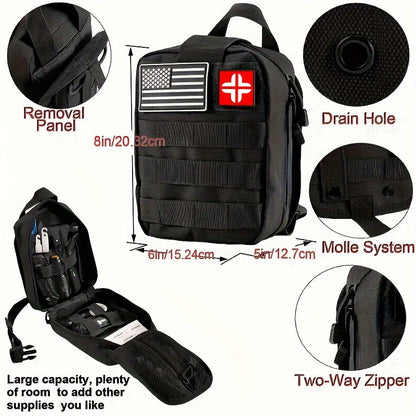 217-Piece Outdoor Tool and First Aid Supply Kit with MOLLE Bag in Nine Color-Labeled Options