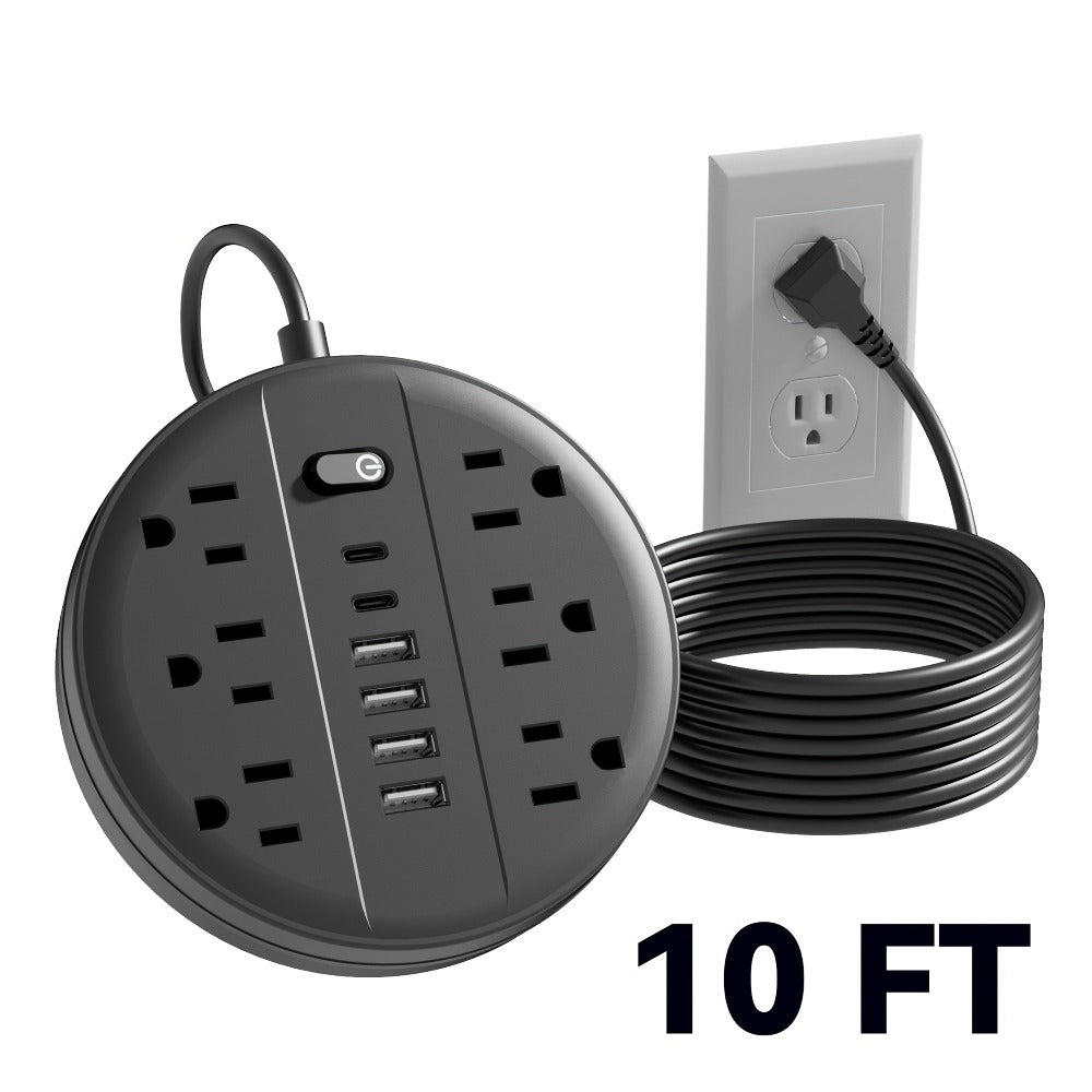 Surge Protector Power Strip 12-in-1 with 6 AC Outlets, 4 USB-A, 2 USB-C and Short, 5 or 10 ft Cord Options