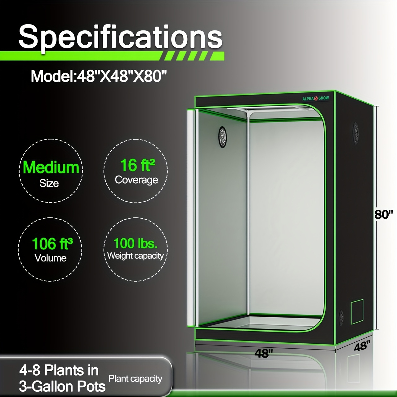 Indoor Grow Tent 1680D Lightproof with Viewing Window, Floor Tray & No-Tool Assembly, Hydroponic Setup for Seedling & Vertical Flowering