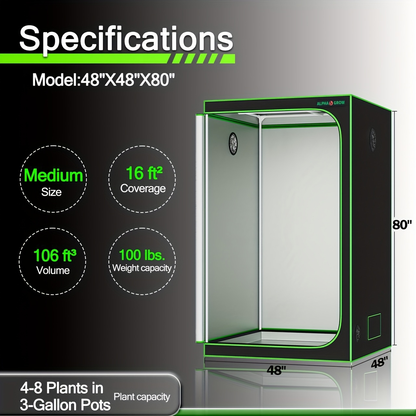 Indoor Grow Tent 1680D Lightproof with Viewing Window, Floor Tray & No-Tool Assembly, Hydroponic Setup for Seedling & Vertical Flowering