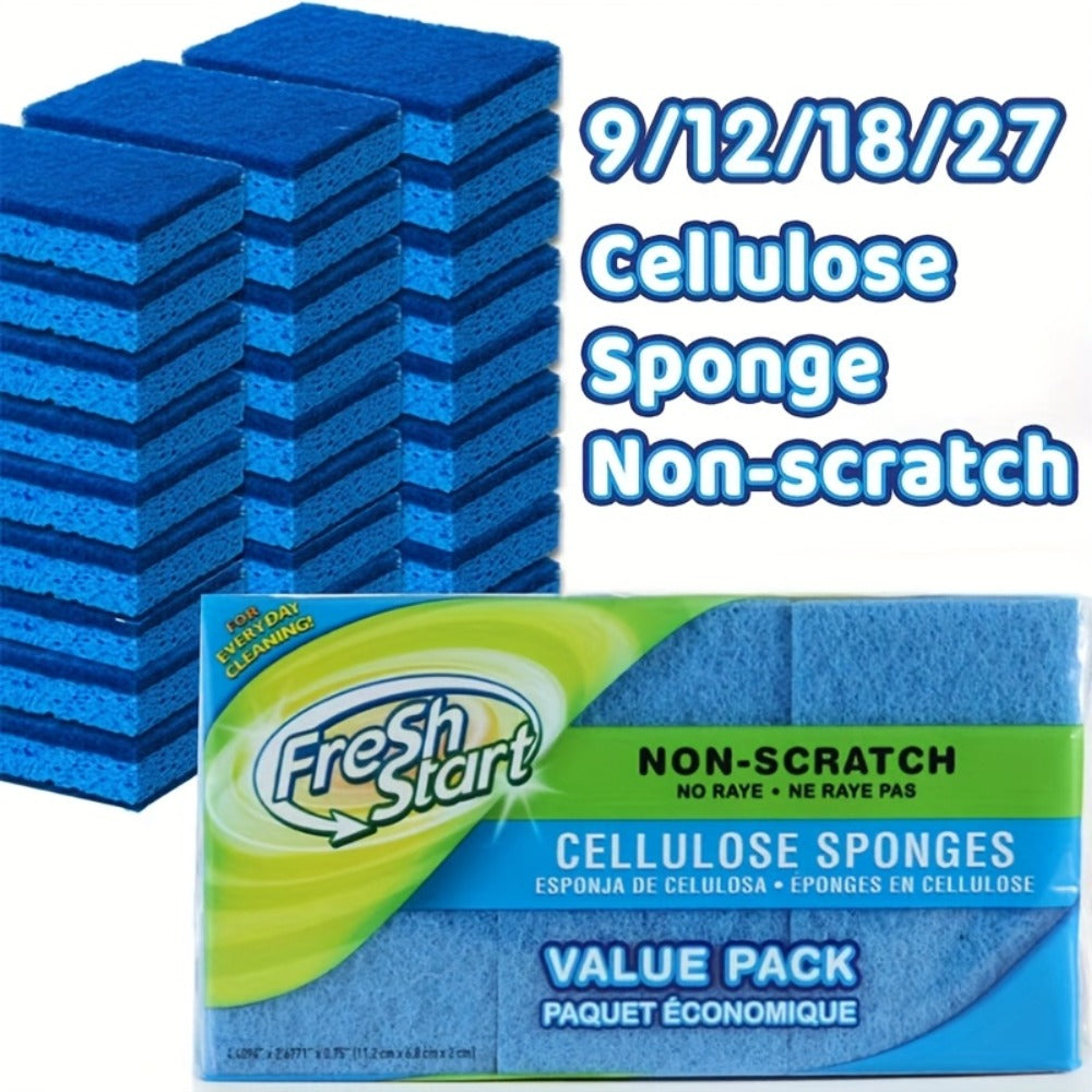 Non-Scratch Cellulose Sponge Dual-Sided with Tough Scouring Pad, Dishwashing Sponges for Kitchen