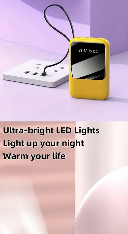 Power Bank 10000mAh Mini with Built-In Cable Set, 5W/15W/22.5W Options, Display and LED Light