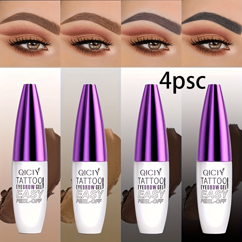 Eyebrow Tint Gel 4-Pack Semi-Permanent Tattoo Brow Gel Peel-Off, with Plant-Based Squalane, 4 Shades for All Skin Types
