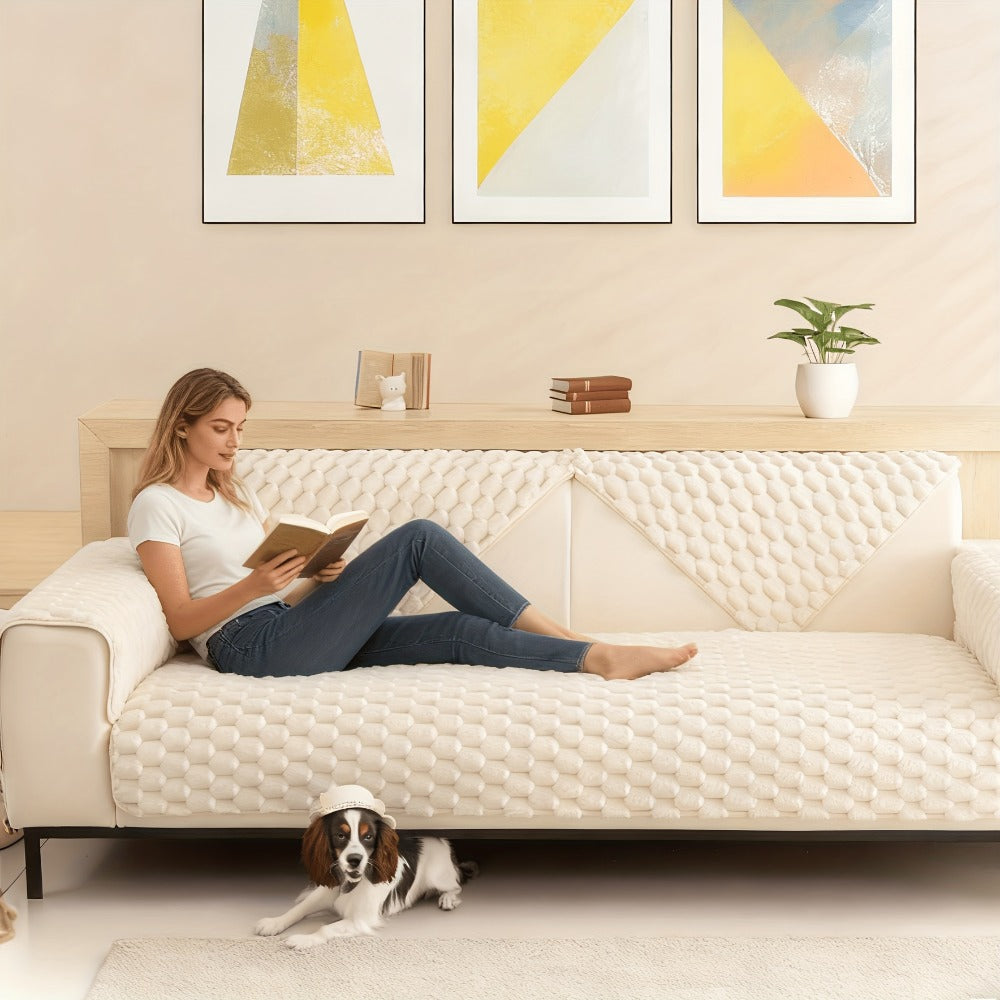 Sofa Cover 35.5-Inch Fuzzy Polyester Single-Piece Pad with Silicone-Dot Backing for 2 to 4 Seats