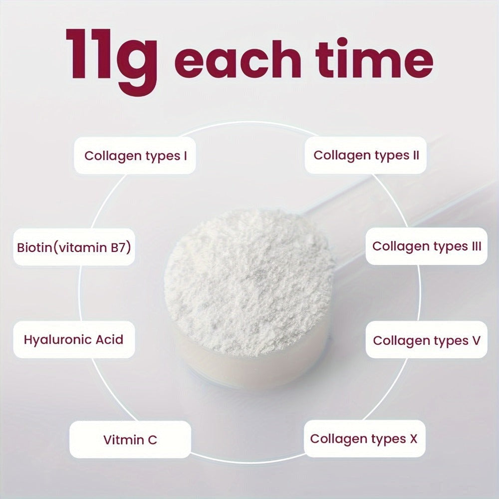 Multi-Collagen Powder Type I II III V X with Hyaluronic Acid, Biotin & Vitamin C - Hydrolyzed Protein for Skin