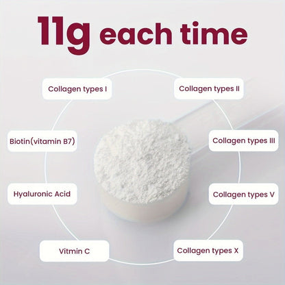 Multi-Collagen Powder Type I II III V X with Hyaluronic Acid, Biotin & Vitamin C - Hydrolyzed Protein for Skin