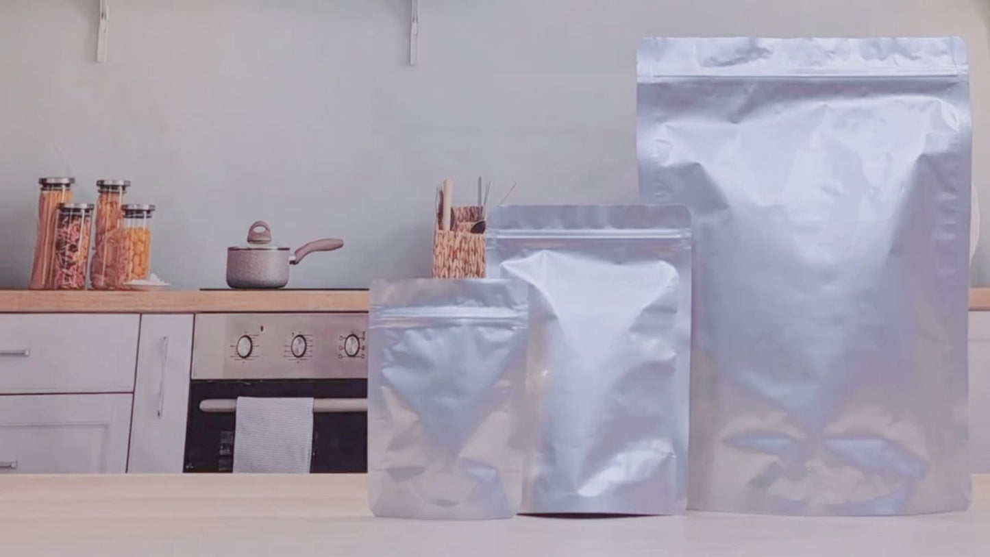 Mylar Bags for Food Storage 1 Gallon 10 Mil Thick, Resealable Zipper & Heat Seal, 40pcs or 100pcs with Label Stickers