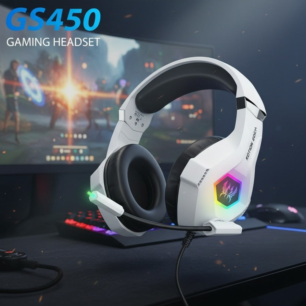 GS450 Gaming Headset Surround Stereo with LED Lights & Memory Earmuffs for Bedside Audio, Alarms and Room Entertainment