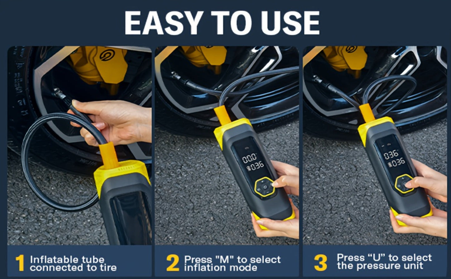 OLGEO M9 180 PSI Cordless Tire Inflator with 8000mAh Battery, Digital Gauge, LED Light and Nozzle Set