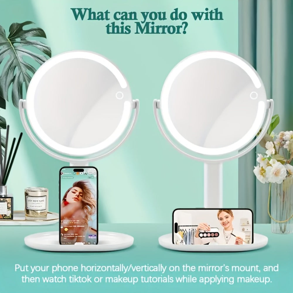 Makeup Mirror with Lights, 8-Inch Dual-Sided 1X and 25X with 80 LEDs, Three Light Colors, Touch Control and USB-C Charging