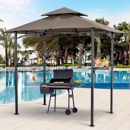 Grill Gazebo 8x5ft Double Tiered BBQ Canopy 8 Hooks Backyard Poolside for Grilling, Camping and Outdoor Meals