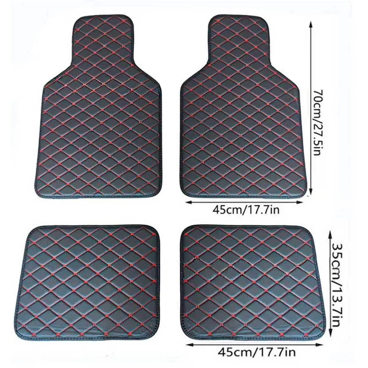 Quilted PU Car Floor Mats, Five-Piece Front and Rear Set in Red, Beige or Brown Color Options