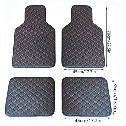 Quilted PU Car Floor Mats, Five-Piece Front and Rear Set in Red, Beige or Brown Color Options