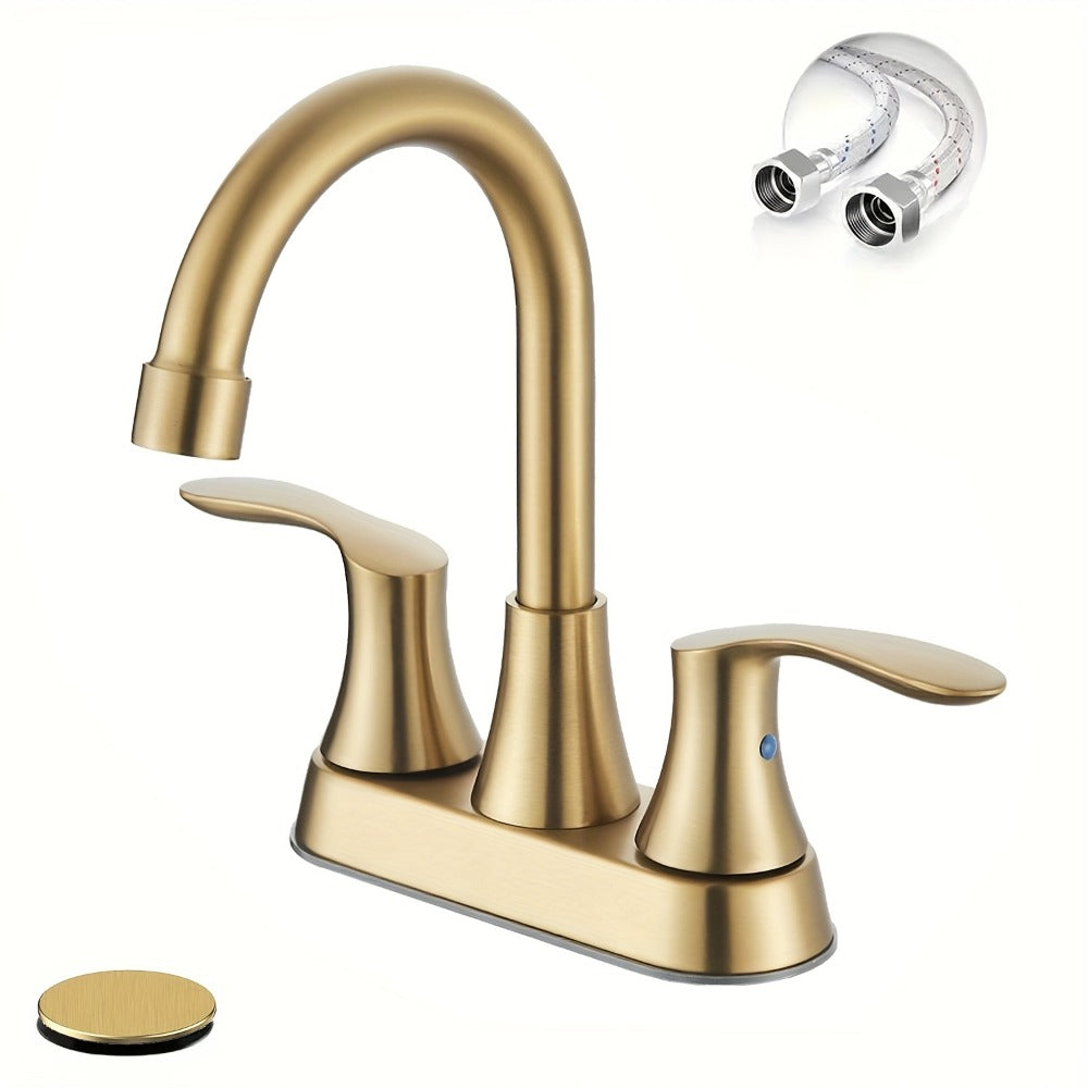 Centerset Bathroom Faucet 2 Handle 4 Inch – Dual Handle Vanity Sink Faucet with Pop-Up Drain & Supply Lines