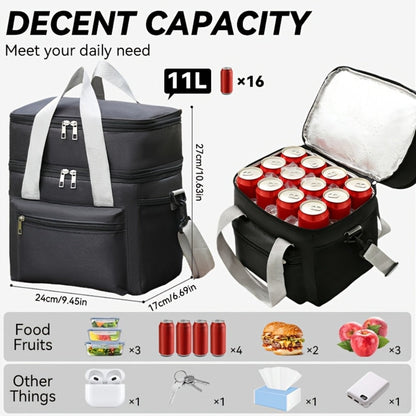 Insulated Lunch Bag Large Capacity Leakproof Waterproof with Shoulder Strap Double Pocket Portable Cooler Tote for Men Women Work School