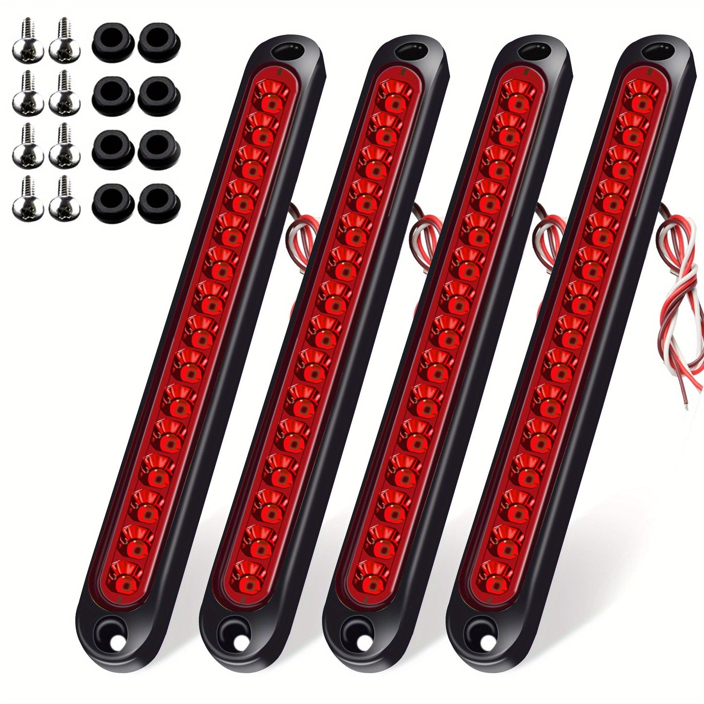 LED Trailer Marker Lights 4-Pack – 15 LED Stop Turn Signal Tail Light Bar for Truck, Semi, Boat Trailer & RV | Amber, Red, White