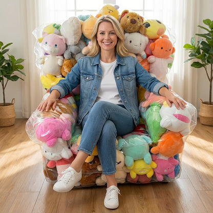 Large Transparent Plush Toy Storage Bag with Zipper Closure Stuffed Animal Organizer Bean Bag Chair Cover Openable Filling 100x90cm Clear