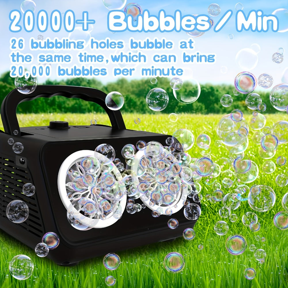 Automatic Bubble Machine with 2 Fans, 20000+ Bubbles Per Minute – Electric Bubble Blower for Kids, Battery Powered