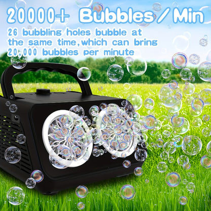 Automatic Bubble Machine with 2 Fans, 20000+ Bubbles Per Minute – Electric Bubble Blower for Kids, Battery Powered