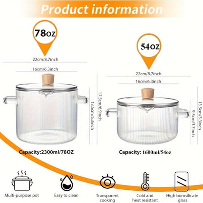 Glass Saucepan Set 2-Pack Stovetop Safe Borosilicate Ribbed Pots with Lids – 78oz & 54oz Heat Resistant Cookware for Soup, Ramen
