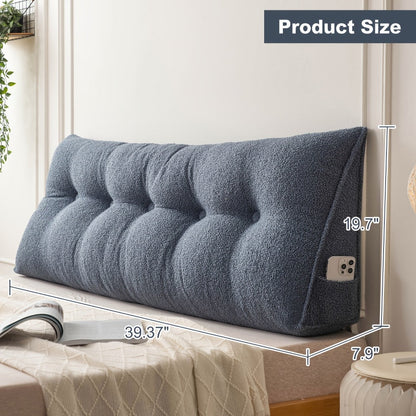 Bed Wedge Pillow Headboard Pillow with Side Pockets Removable Cover Teddy Velvet Reading Pillow Twin Queen King