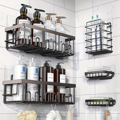 Shower Caddy Organizer 5 Pack Adhesive Rustproof Stainless Steel Shower Shelves with Soap Holder No Drilling Bathroom Storage Rack