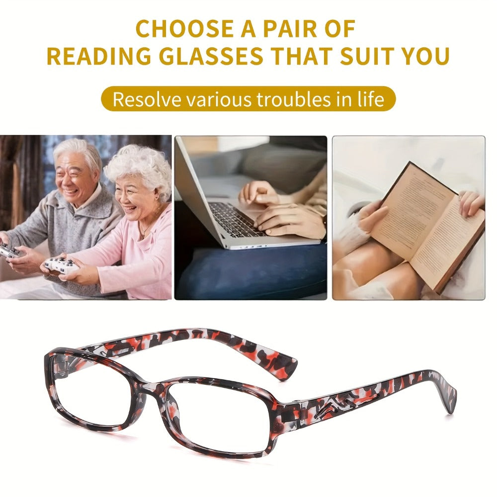 Reading Glasses 5-Pack Square Multicolor Printed Frames with Lens Design and 1.0x to 4.0x Options