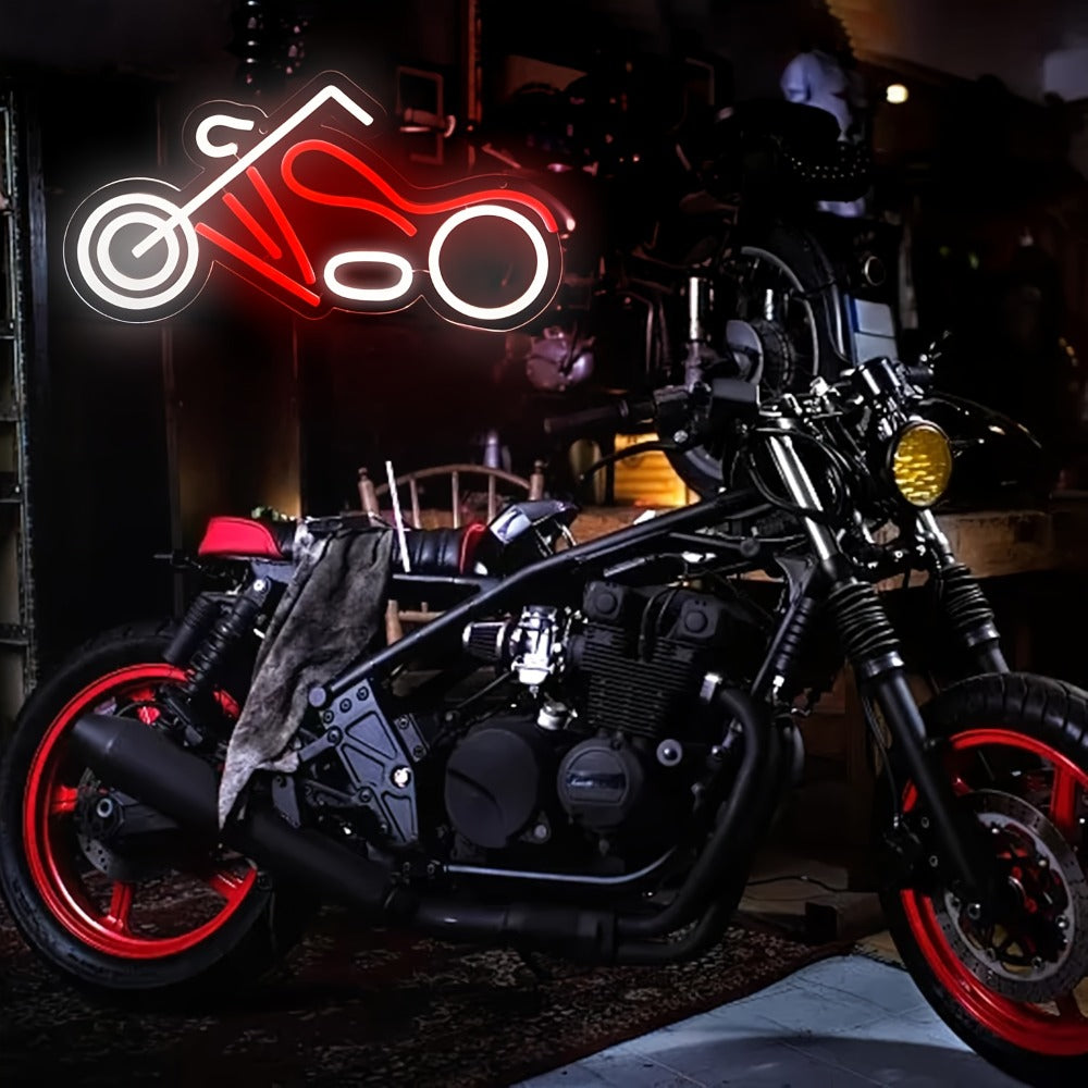 Motorcycle Outline LED Neon Sign with 41 x 22 cm Panel, 5V USB Power, Chain and Adhesive Hooks