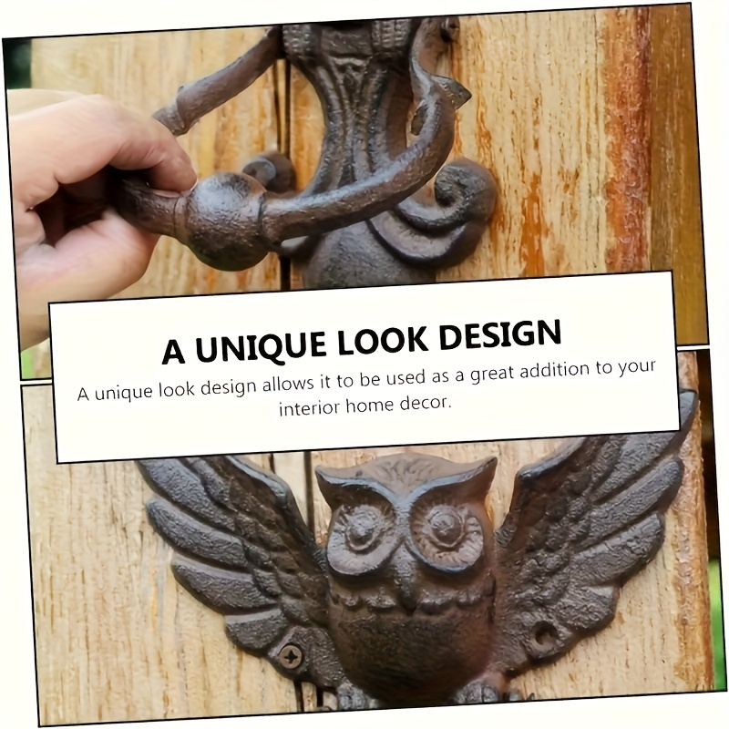 Owl Door Knocker Heavy Duty Cast Iron Winged Old Country Style Feather Detail Rustic Home Entryway Decoration Craft Gift