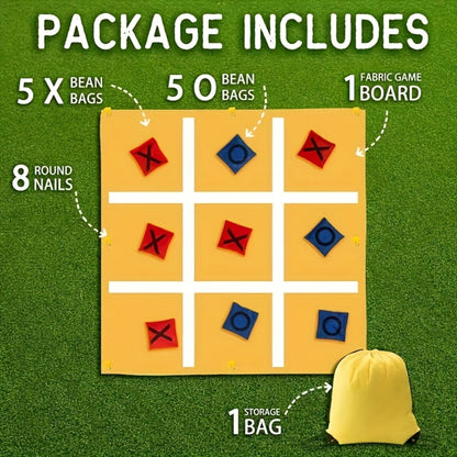 Giant Tic Tac Toe Bean Bag Toss Game Set Outdoor Lawn Game with 4.92ft Cloth 10 Bean Bags Ground Nails for Home and Salon Manicures