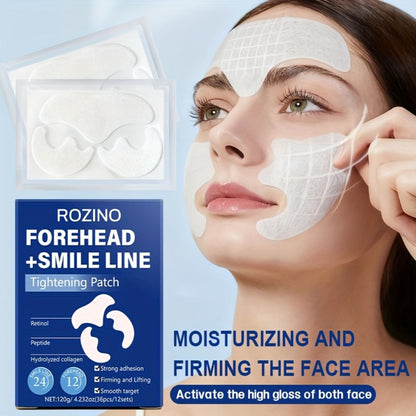 Retinol Peptide Face Patches 36pcs Anti-Wrinkle Hydrolyzed Collagen Lifting Treatment for Forehead & Smile Lines