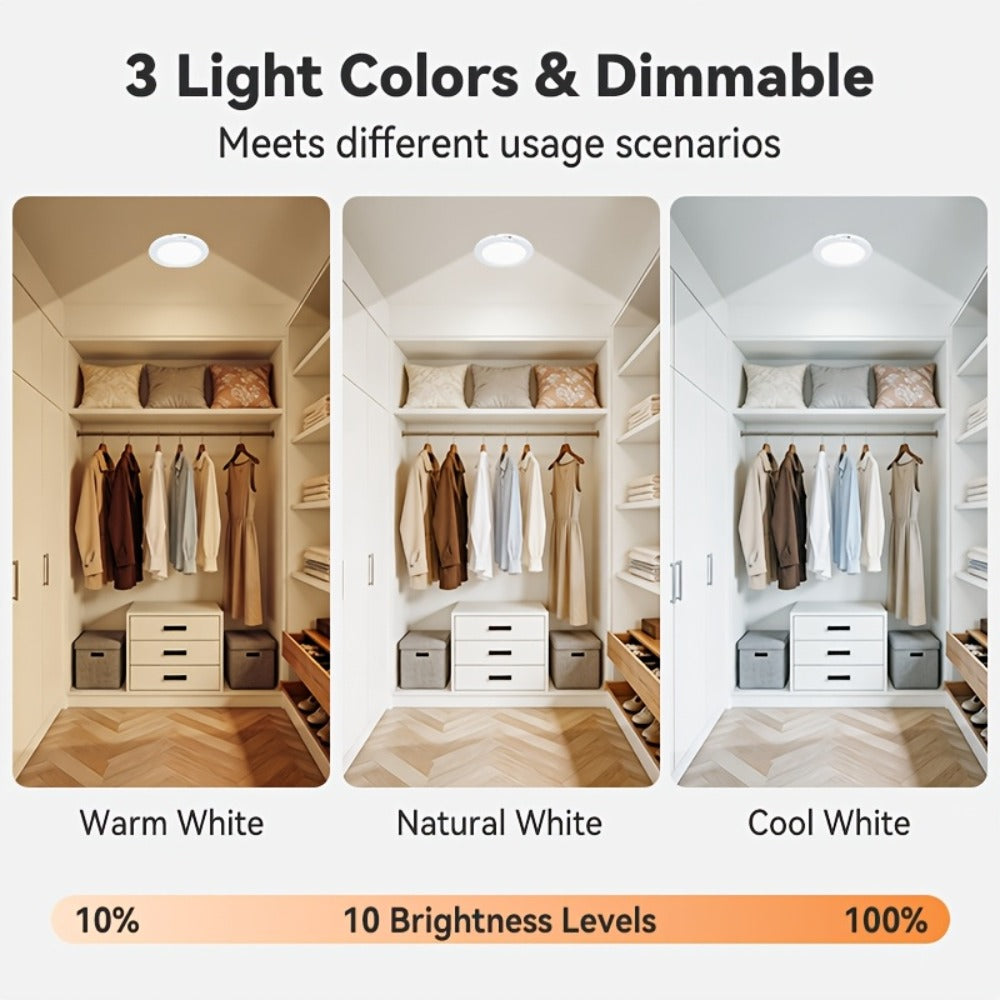 LED Ceiling Light, Wireless Motion Sensor 2 Pack 5500mAh Rechargeable, Remote Control, 3 Brightness Modes