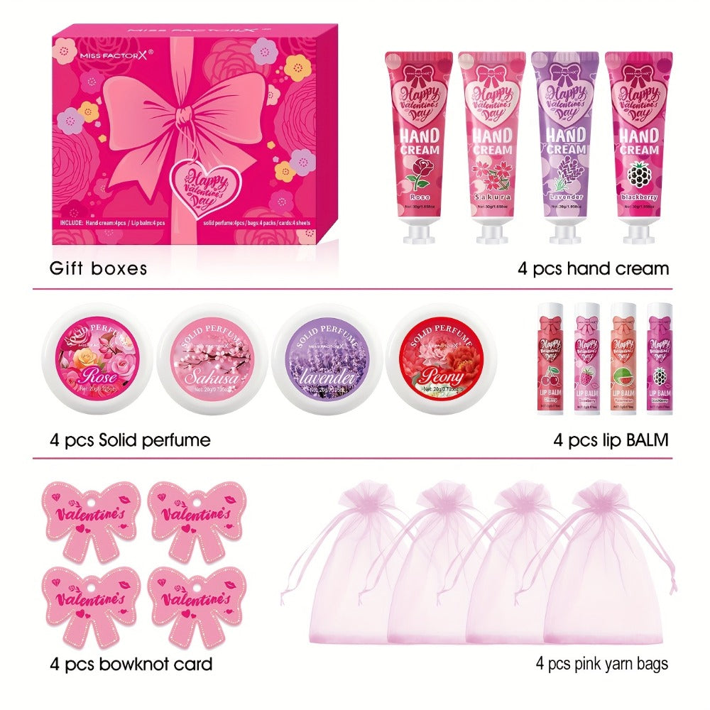 20pcs Beauty Gift Set Lip Balm Hand Cream Solid Perfume Pink Gift Bag Glossy Finish All Skin for Makeup, Travel and Everyday Vanity Use