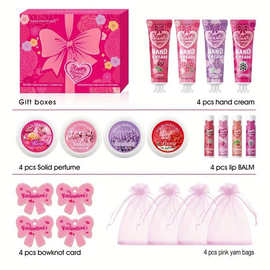 20pcs Beauty Gift Set Lip Balm Hand Cream Solid Perfume Pink Gift Bag Glossy Finish All Skin for Makeup, Travel and Everyday Vanity Use