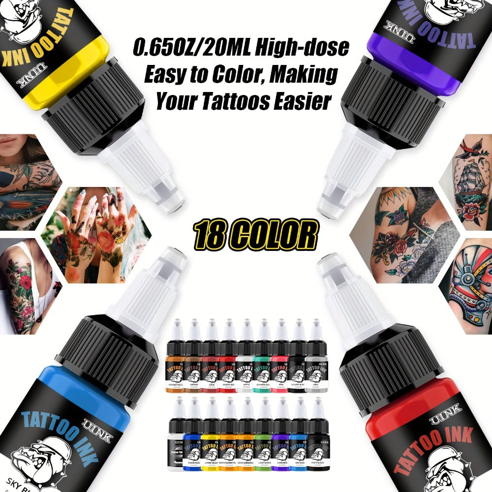 Tattoo Ink Set Professional 7 & 18 Colors 20ml Large Bottle Tattoo Cartridge Ink Kit for Temporary Body Art, Festivals and Costumes