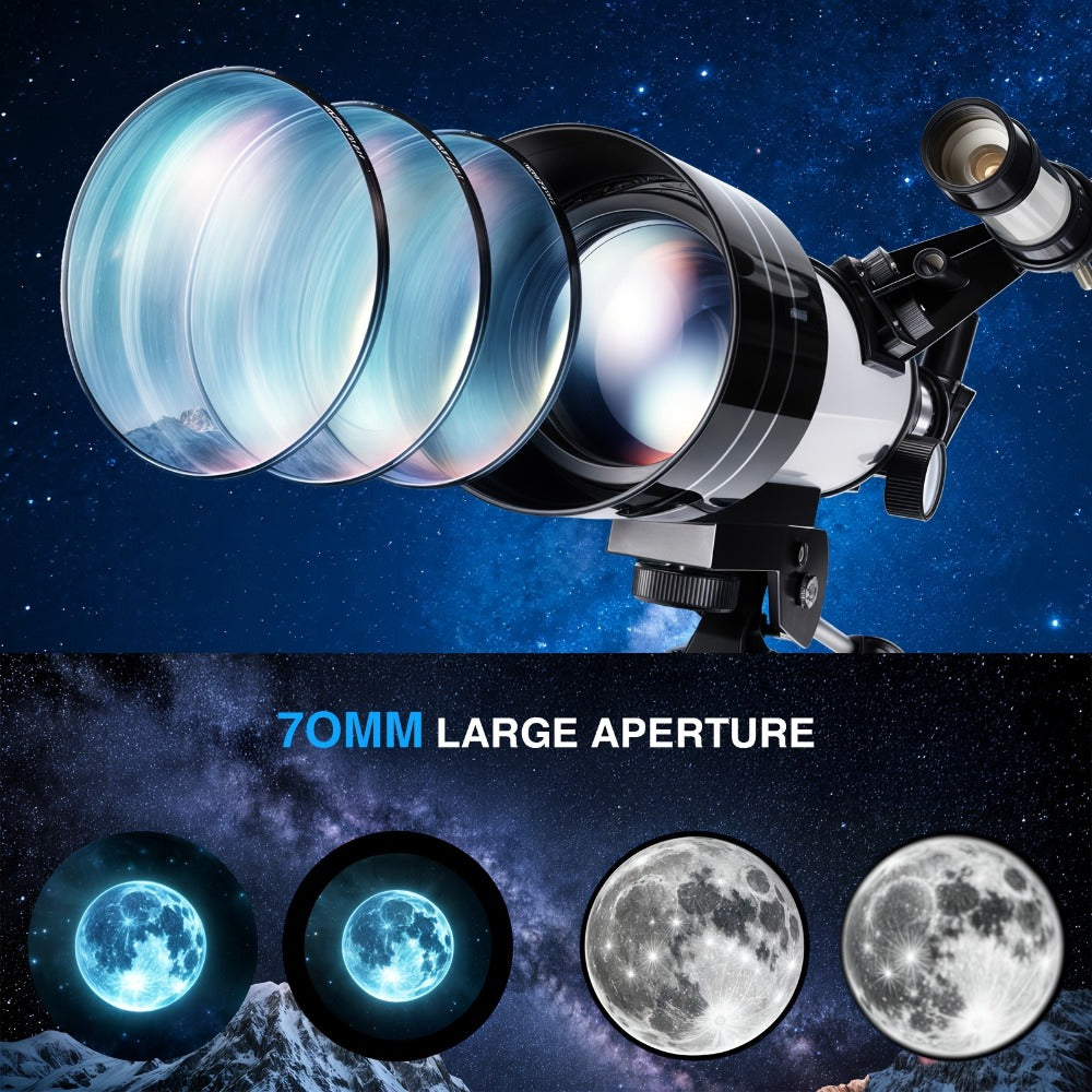 150X Telescope 70mm Aperture for Adults High Power Portable Monocular with Tripod Phone Holder Eyepiece Barlow Lens for Stargazing Nature