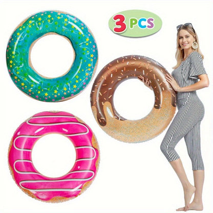 Glitter Donut Pool Float 3 Pack 32.5 Inch Inflatable Swim Ring Set – Strawberry Chocolate Mint Pool Tubes for Summer Pool Party
