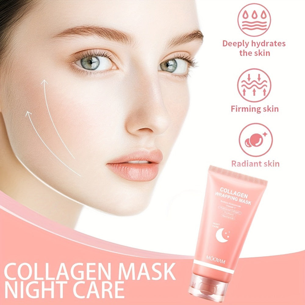 Hydrolyzed Collagen Night Mask with Brush – Niacinamide Hyaluronic Acid Vitamin C Korean Skincare Sleeping Mask for Elasticity Deep Moisture